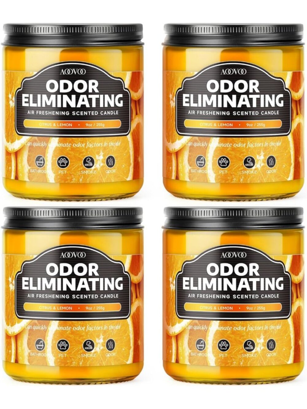 Citrus Lemon Odor Eliminating Candle Set - 4 Pack Freshening Home Scents